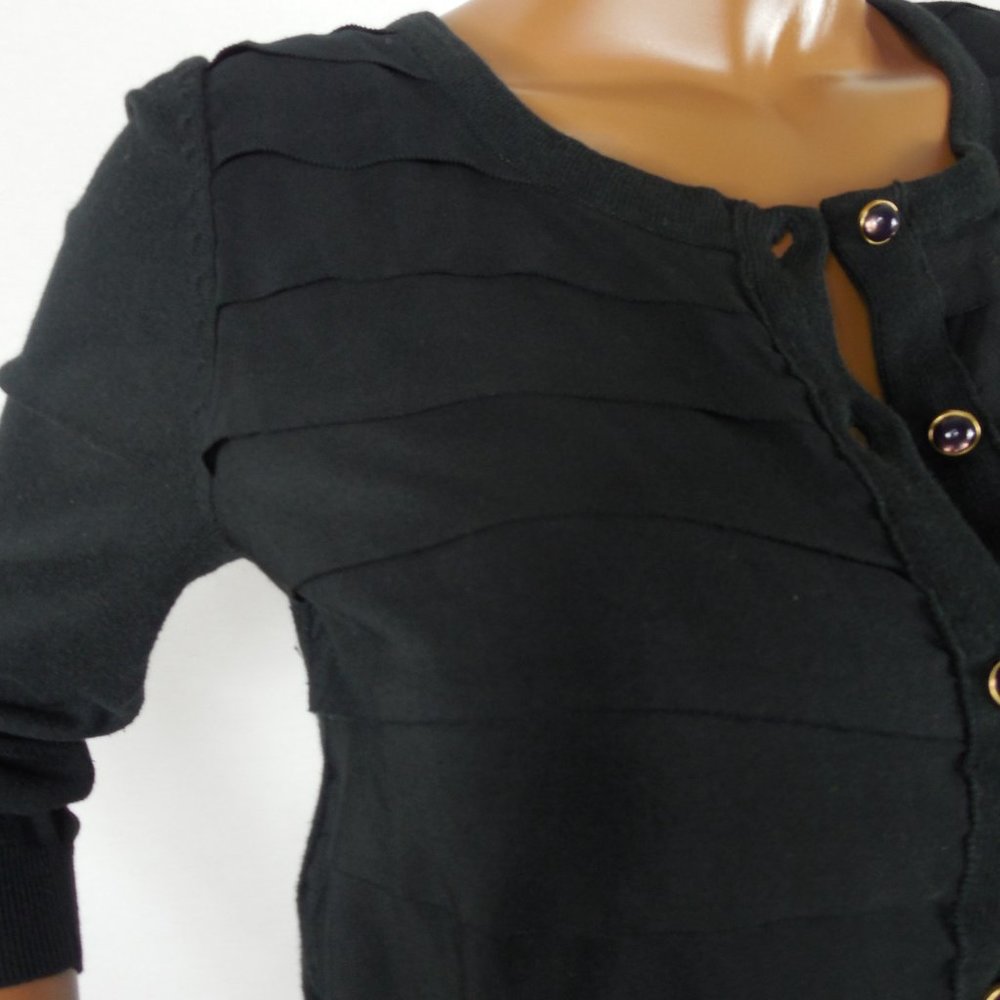 MICHAEL KORS L Top Black Button Down Cardigan Sweater Party 3/4 Sleeves Layers - Picture 5 of 9